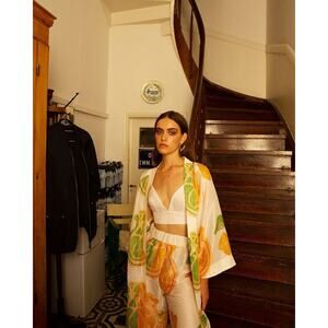 NWOT Antheris Greece Silk Linen Printed Robe Small